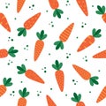 Cartoon carrots with ornament, seamless pattern. Easter theme background. Vegetable, healthy vegan food wallpaper. Royalty Free Stock Photo